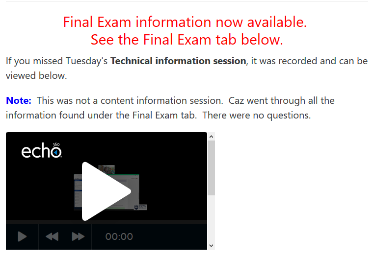 Screenshot of a recorded Q&A session clearly shared on the Moodle site, under an Assessment topic.